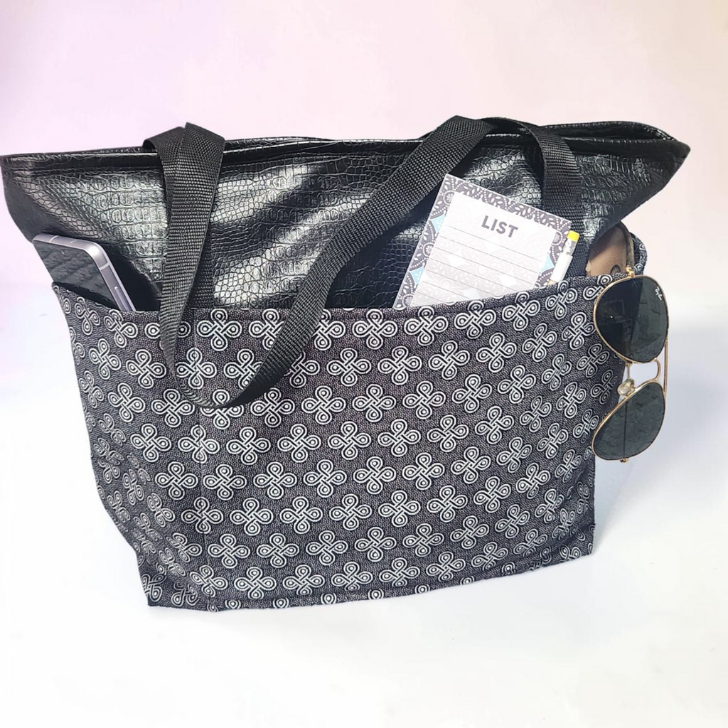 NEW - Faux Leather & Shwe Shwe Large Zip Tote Bag
