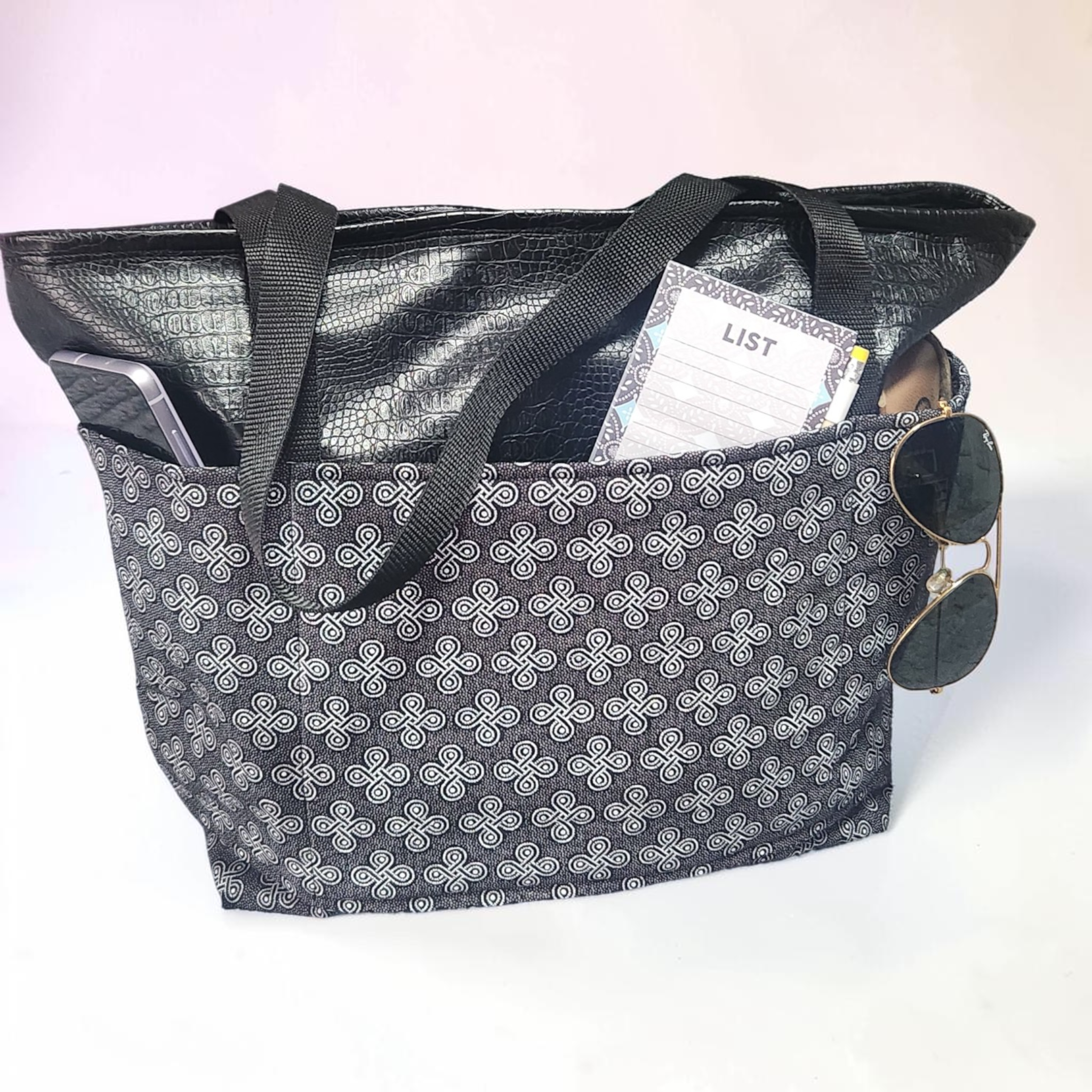 NEW - Faux Leather & Shwe Shwe Large Zip Tote Bag