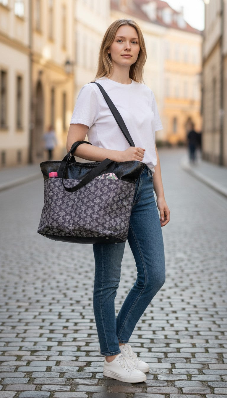 NEW - Faux Leather & Shwe Shwe Large Zip Tote Bag
